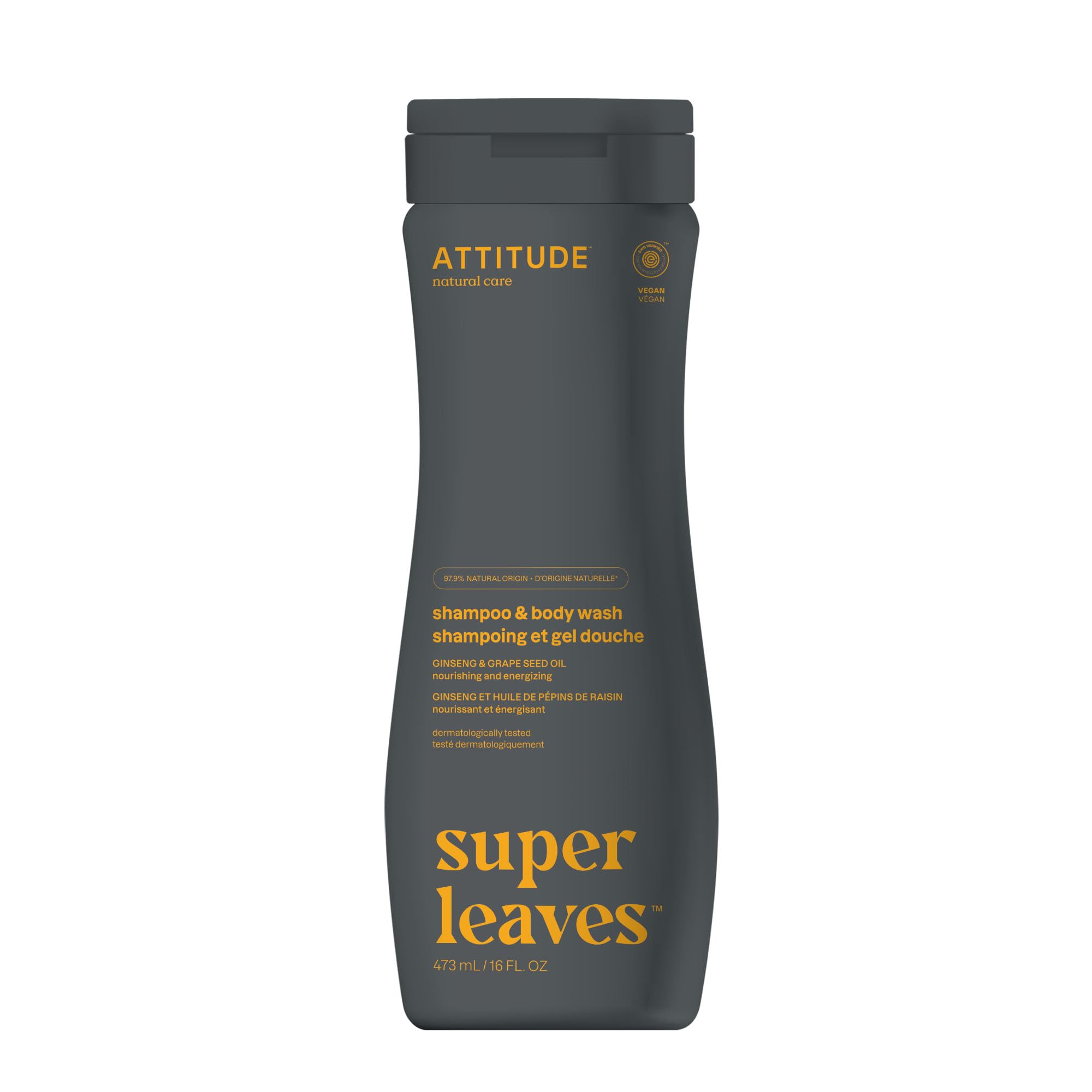 2 in 1 Natural Shampoo & Body Wash for men | EWG VERIFIED, Hypoallergenic & Dermatologist Tested | Vegan, Natural | Super leaves Collection (16 Fluid Ounce)